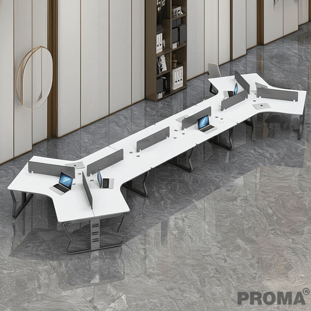 [Pre-order] โต๊ะทำงาน Proma-POD-05 สีขาว/ดำ แบบ 10 ที่นั่ง (ไม่มีตู้เอกสาร)
